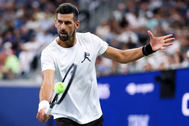 Novak Djokovic of Serbia practices against Denis Shapovalov of Canada during Fan Week as part of the 2026 US Open at USTA Billie Jean King National Tennis Center on August 27, 2026 in New York City. (Getty Images/AFP)