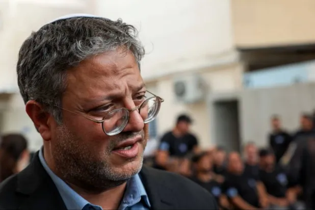 Israel's National Security Minister Itamar Ben-Gvir attends an event at which new weapons are distributed to Israel's police volunteer security teams in Ashkelon, Israel, October 27, 2023. (Reuters)