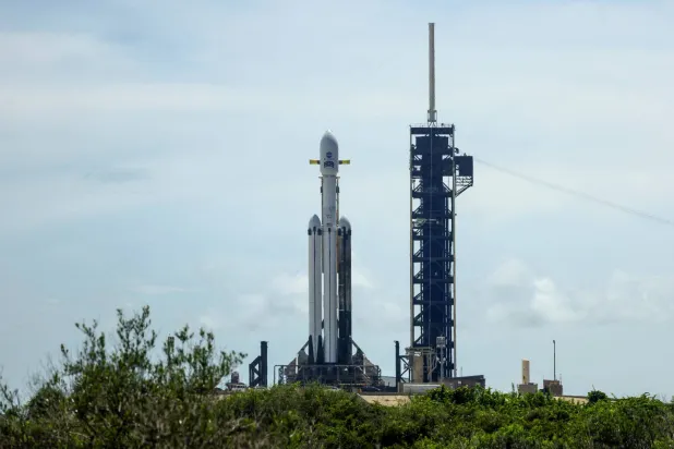 A SpaceX Falcon Heavy rocket is prepared for launch with NASA's Nancy Grace Roman Space Telescope aboard at the Kennedy Space Center in Cape Canaveral, Florida, US, August 29, 2026. (Reuters)