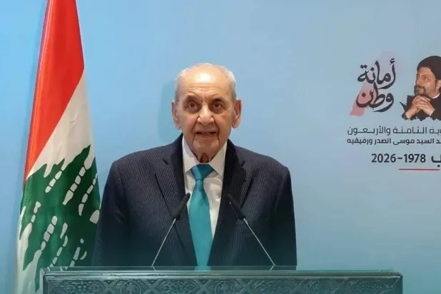 رئيس البرلمان نبيه بري متحدثاً في  الذكرى الـ48 لتغييب الإمام موسى الصدر (الوكالة الوطنية للإعلام)