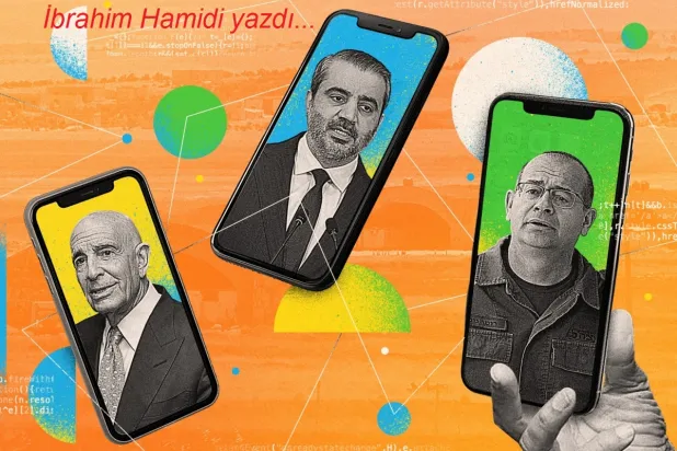  İsrail istihbarat teşkilatının (Mossad) yeni başkanı Roman Gofman (sağda), Suriye Dışişleri Bakanı Esad Şeybani ve ABD'nin Suriye Özel Temsilcisi Tom Barrack'ın fotoğrafları (Majalla)