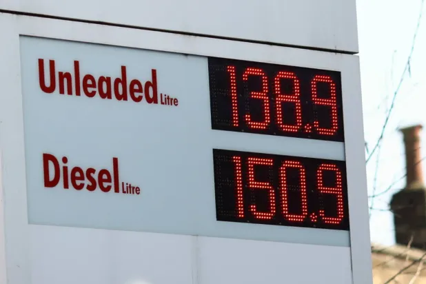 Petrol prices are displayed at a filling station, as the price of oil and gas has surged amid the conflict in the Middle East, in London, Britain, March 5, 2026 REUTERS/Jack Taylor