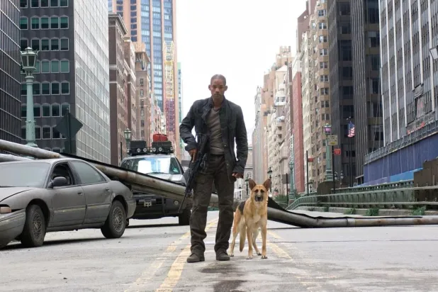 Francis Lawrence'ın yönettiği 2007 yapımı zombi filmi Ben Efsaneyim, New York'ta hayatta kalan son insan Robert Neville'in, insan soyunu tüketen virüse tedavi bulma çabasını anlatıyordu (Warner Bros.)
