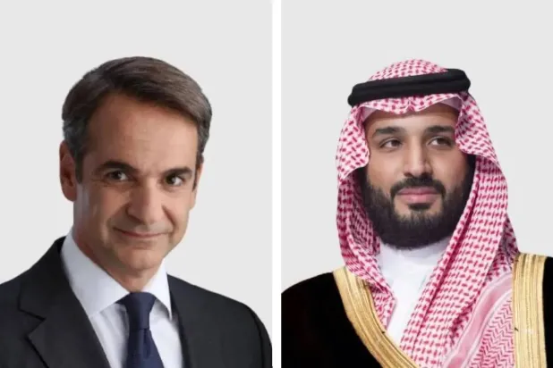 ولي العهد السعودي الأمير محمد بن سلمان ورئيس الوزراء اليوناني كيرياكوس ميتسوتاكيس (الخارجية السعودية)