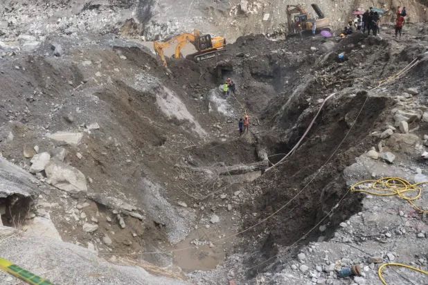 People work during a search and rescue operation near the Hydropower Project sites, following deadly flash floods and mudslides hit parts of Nepal, in this handout obtained by Reuters on September 1, 2026. (Nepal Army/Handout via Reuters)