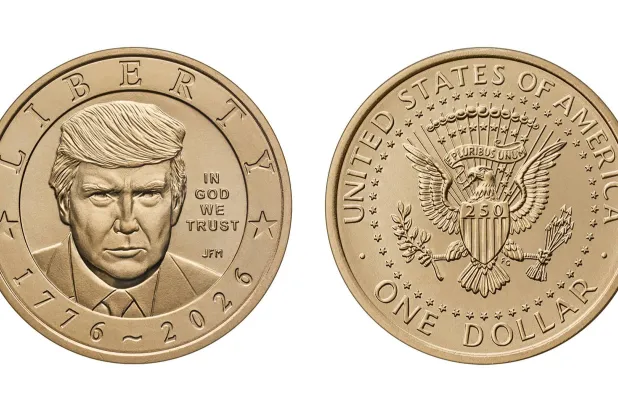 The US Mint has started producing a new $1 coin featuring President Donald Trump's image. (AP Graphic/Treasury Department, File) 