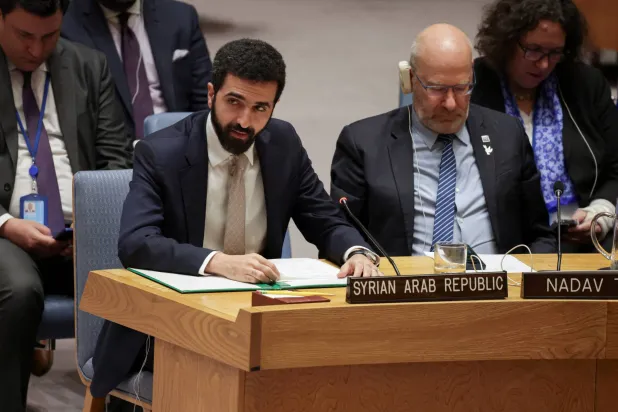 Syrian Ambassador to the United Nations Ibrahim Olabi addresses the Security Council during the meeting on the situation in the Middle East, at UN headquarters in New York City, US, February 18, 2026. (Reuters) 