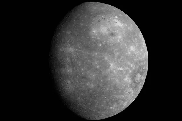 This composite image provided by NASA/Johns Hopkins University Applied Physics Laboratory/Carnegie Institution of Washington on Oct. 22, 2013, shows Mercury as it appeared to the Messenger spacecraft following a flyby of the planet. (NASA/Johns Hopkins University Applied Physics Laboratory/Carnegie Institution of Washington via AP) 