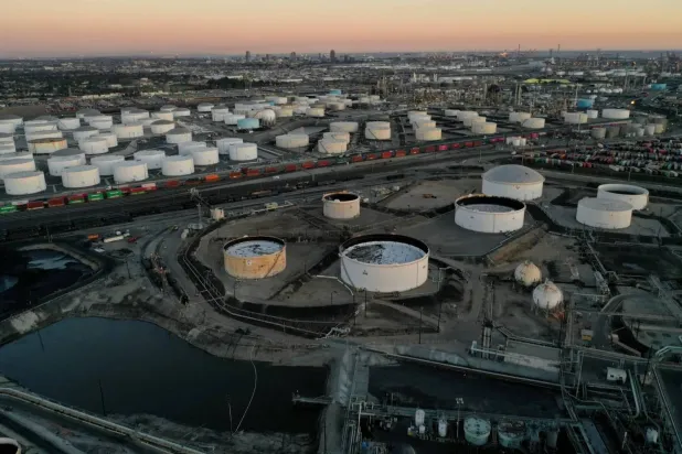 Crude oil, gasoline, and diesel storage tanks at the Kinder Morgan terminal in Los Angeles (Reuters)