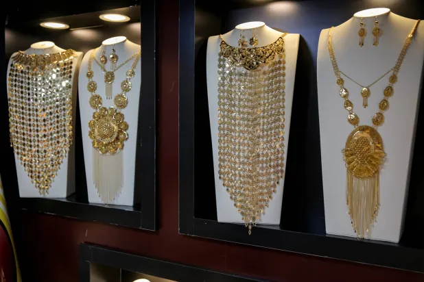Gold jewelry is displayed at an exhibition in Kabul, Afghanistan, 03 September 2026. (EPA)