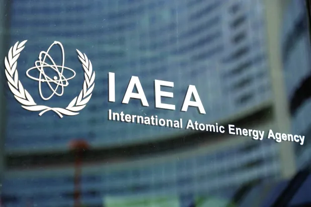 The logo of the International Atomic Energy Agency (IAEA) at the organization's headquarters in Vienna, Austria, March 6, 2023 (Reuters)