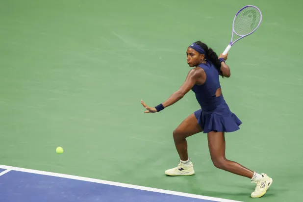 Coco Gauff of the USA in action against Iva Jovic of the USA during their Women’s Singles round 4 match of the US Open Tennis Championships at the USTA Billie Jean King National Tennis Center in Flushing Meadows, New York, USA, 07 September 2026.  EPA/BRIAN HIRSCHFELD