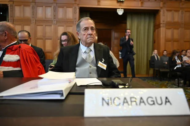  Carlos Jose Arguello Gomez, agent for Nicaragua, listens during public hearings on the preliminary objections raised by Germany in the case brought by Nicaragua, at the International Court of Justice (ICJ) at the Peace Palace in The Hague, Netherlands, Monday, Sept. 7, 2026. (AP) 