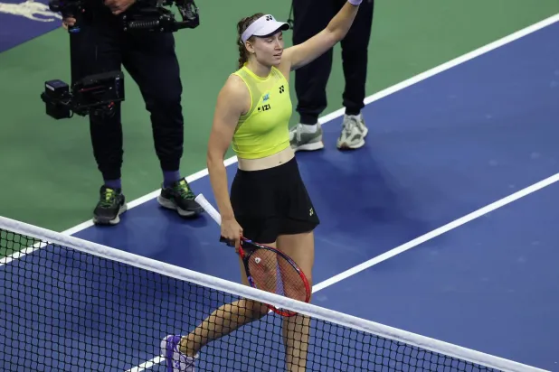 Elena Rybakina of Kazakhstan reacts after defeating Coco Gauff of the USA during their Women's Singles Semifinals match of the US Open Tennis Championships at the USTA Billie Jean King National Tennis Center in Flushing Meadows, New York, USA, 10 September 2026.  EPA/BRIAN HIRSCHFELD