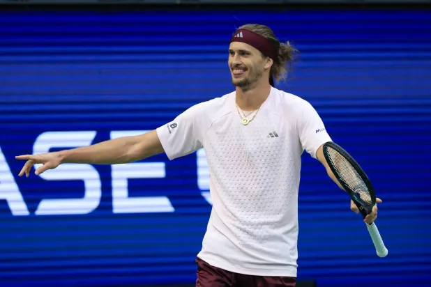 NEW YORK, NEW YORK - SEPTEMBER 11: Alexander Zverev of Germany celebrates match point after defeating Karen Khachanov during their Men's Singles Semifinal match on Day Thirteen of the 2026 US Open at USTA Billie Jean King National Tennis Center on September 11, 2026 in the Flushing neighborhood of the Queens borough of New York City. Matthew Stockman/Getty Images/AFP