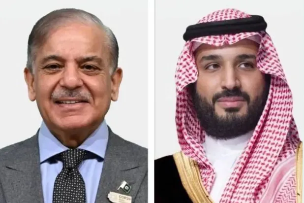 Prince Mohammed bin Salman bin Abdulaziz Al Saud, Saudi Crown Prince and Prime Minister, Pakistan’s Prime Minister Muhammad Shehbaz Sharif. (SPA) 