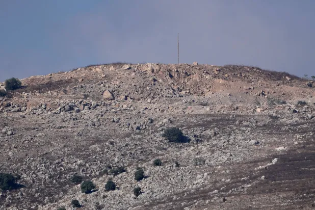 Destroyed stones on the top of Ali al-Taher ridge, which Israeli forces captured after fighting with Hezbollah and where the Israeli military said it blew up a network of Hezbollah tunnels Thursday night near Nabatieh, southern Lebanon, Friday, Sept. 11, 2026. (AP)