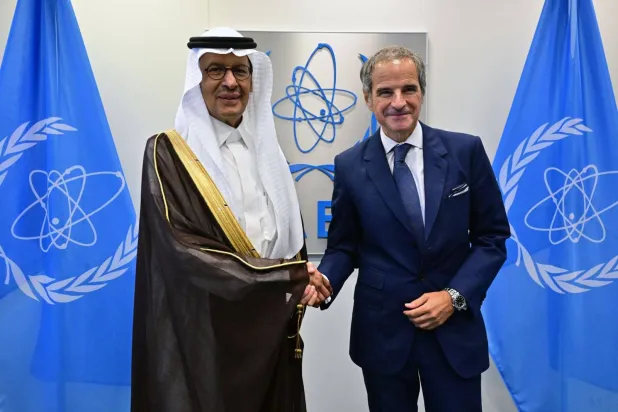 اللقاء بين الأمير عبد العزيز بن سلمان وغروسي على هامش اجتماع الوكالة الدولية للطاقة الذرية في فيينا (إكس)