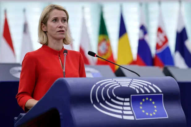 High Representative of the European Union for Foreign Affairs and Security Policy Kaja Kallas speaks during a debate on the "Urgent need for EU support to Ukraine against Russia’s escalation of its war of aggression" at the European Parliament in Strasbourg, France, 15 September 2026. (EPA)