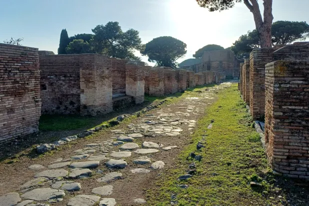A street in Ostia, the ancient seaport of Rome, Italy, at the mouth of the river Tiber, is pictured in this photograph released on September 14, 2026. (Tom Brughmans/Handout via Reuters)
