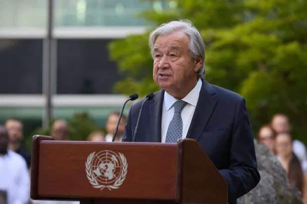  09 September 2026, US, New York: UN Secretary-General Antonio Guterres addresses attendees at the Peace Bell Ceremony marking the International Day of Peace during his final year as secretary-general. (dpa)