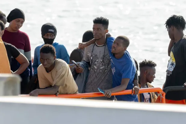 Some of the immigrants rescued at sea, after arrival at the dock of Arrecife, Lanzarote island, Spain, 16 September 2026.  EPA/Adriel Perdomo