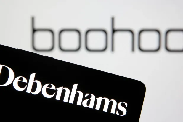 FILE PHOTO: Debenhams logo is seen on smartphone in front of a displayed Boohoo logo in this illustration taken January 25, 2021. REUTERS/Dado Ruvic/Illustration/File Photo