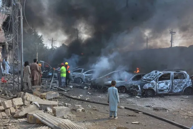 File photo: Firefighters work to extinguish the burning cars at the site of bomb explosion, in Quetta, Pakistan, Sunday, May 24, 2026. (AP Photo/Arshad Butt)