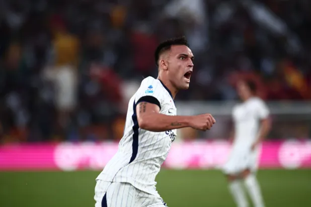  19 September 2026, Italy, Rome: Inter Milan's Lautaro Martinez celebrates scoring his side's first goal during the Italian Serie A match between AC Roma and FC Inter Milan at the Stadio Olimpico. (dpa)