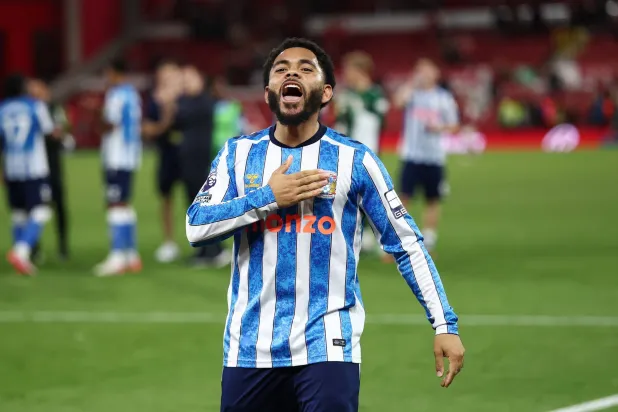 Football - Premier League - Nottingham Forest v Coventry City - The City Ground, Nottingham, Britain - September 19, 2026 Coventry City's Jay Dasilva celebrates after the match. (Reuters)