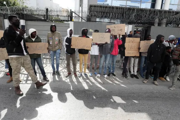 African migrants during a protest demanding to be repatriated because of the harsh conditions they are living under in Tunisia (AFP)