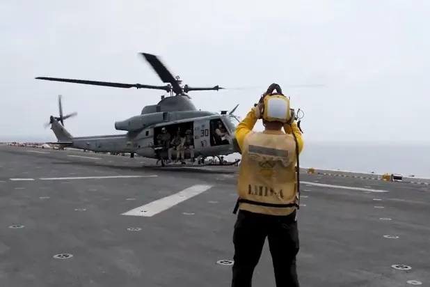 Image from a video published by the US Central Command (CENTCOM) of its operations within the naval blockade on Iran.