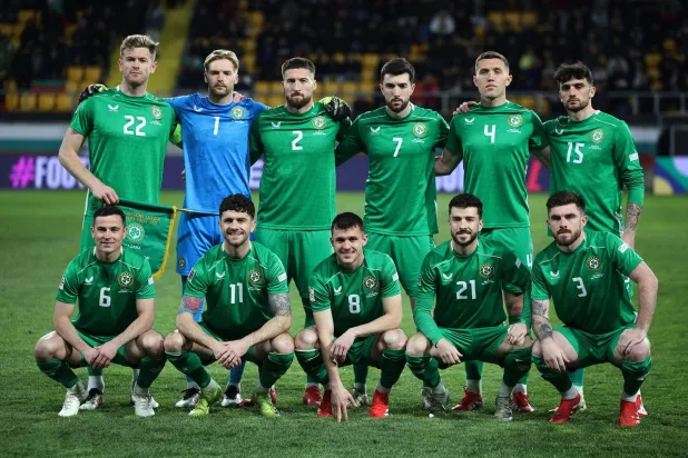 Football - Nations League - Play-offs - First Leg - Bulgaria v Republic of Ireland - Stadion Hristo Botev, Plovdiv, Bulgaria - March 20, 2025 Republic of Ireland players pose for a team group photo before the match. (Reuters) 
