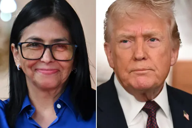 ABD Başkanı Donald Trump ile Venezuela'nın geçici devlet başkanı Delcy Rodríguez, (AFP)