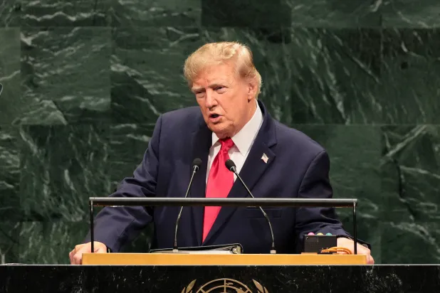 NEW YORK, NEW YORK - SEPTEMBER 22: US President Donald Trump speaks during the 81st session of the United Nations (UN) General Assembly at UN Headquarters on September 22, 2026 in New York City. Michael M. Santiago/Getty Images/AFP  