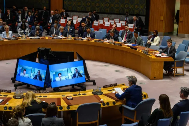 CEO of OpenAI Sam Altman speaks during a UN Security Council meeting on AI and international security under “Maintenance of International Peace and Security” during the 81st session of the UN General Assembly at the UN Headquarters on September 23, 2026 in New York City. (Getty Images/AFP)