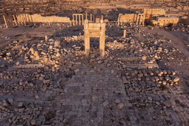 The Palmyran stone was removed from the UNESCO World Heritage site Palmyra before ISIS members destroyed much of the city from 2015 to 2017. (Reuters)