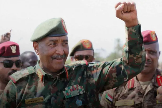Sudanese army chief Abdel Fattah al-Burhan inside the presidential palace on March 26, 2025. (Reuters)