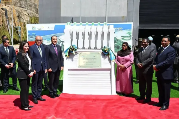 Tanzania’s president and Egypt’s prime minister attend the inauguration of the Julius Nyerere Dam in Tanzania last month. (Egyptian Cabinet/Facebook)