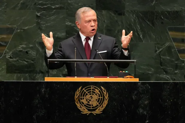 العاهل الأردني الملك عبد الله الثاني خلال خطابه أمام الجمعية العامة يوم 22 سبتمبر 2026 (أ.ب)