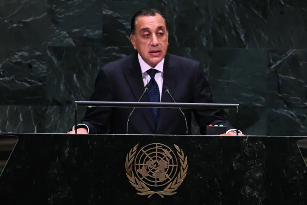 رئيس الوزراء المصري مصطفى مدبولي خلال كلمته في الجمعية العامة للأمم المتحدة (مجلس الوزراء المصري)
