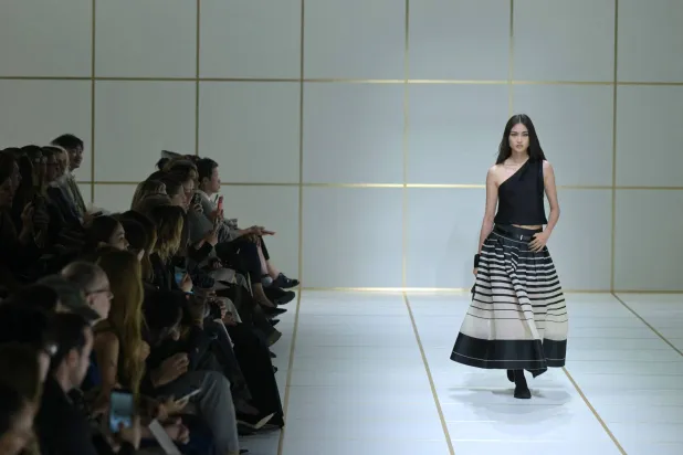 A model walks the runway during the Giorgio Armani collection show as part of Women's Spring/Summer 2027 Milan's fashion week, on September 27, 2026. (Photo by Stefano Rellandini / AFP)