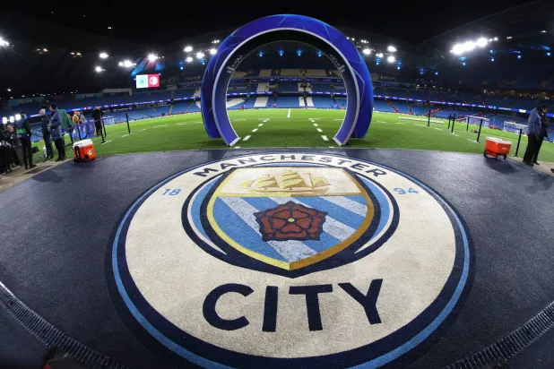Champions League branding at the Etihad Stadium ahead of the UEFA Champions League match between Manchester City and Feyenoord in Manchester, Britain, 26 November 2024. (EPA)