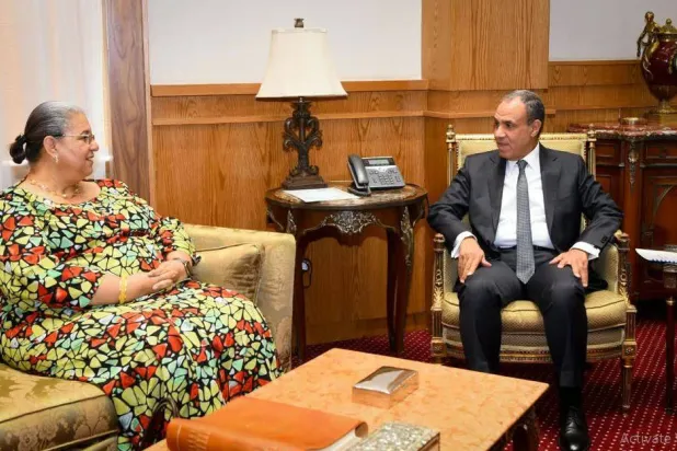 وزير الخارجية المصري بدر عبد العاطي لدى استقباله مبعوثة الأمم المتحدة لدى ليبيا هانا تيتيه في القاهرة الأربعاء (الخارجية المصرية)