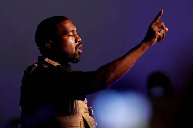 FILE PHOTO: Rapper Kanye West makes a point as he holds his first rally in support of his presidential bid in North Charleston, South Carolina, US July 19, 2020.  REUTERS/Randall Hill/File Photo