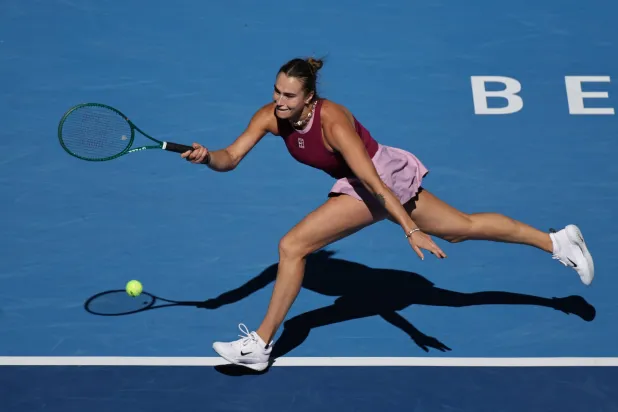 Aryna Sabalenka of Belarus in action against Nikola Bartunkova of Czech Republic during their women’s singles match at the China Open tennis tournament in Beijing, China, 04 October 2026.  EPA/ANDRES MARTINEZ CASARES
