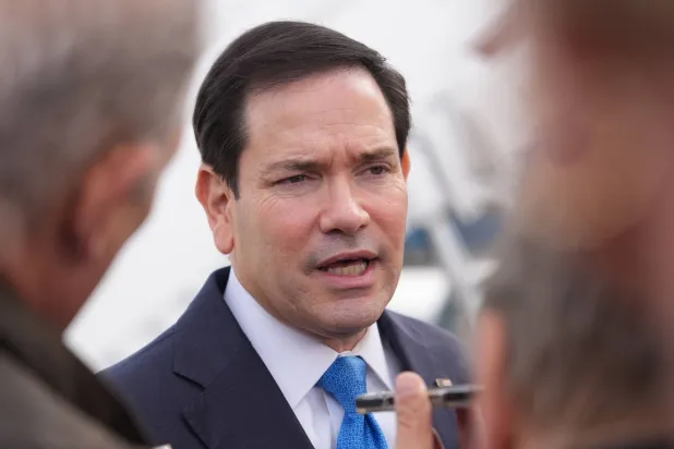 US Secretary of State Marco Rubio speaks to the press before boarding a plane en route to Iceland at Joint Base Andrews, Maryland, on October 5, 2026. (AFP)