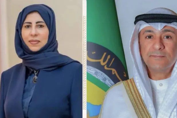 Jassem Albudaiwi, Secretary-General of the Gulf Cooperation Council, and Dr. Afrah al-Zouba, Yemen’s Foreign Minister. (GCC)