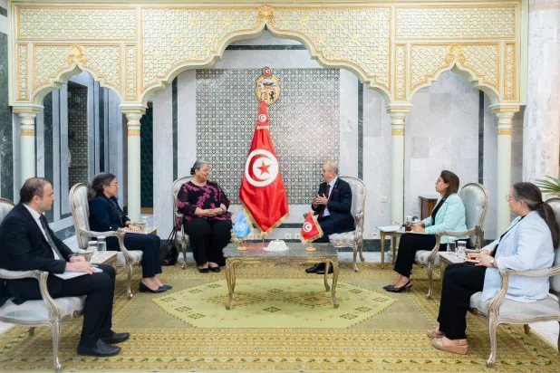 وزير الخارجية التونسي محمد علي النفطي مستقبلاً المبعوثة الأممية (البعثة الأممية)