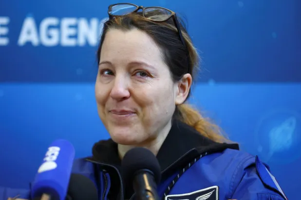 European Space Agency (ESA) French astronaut Sophie Adenot cries while speaking to the media as she returns to Europe, following the return of NASA's SpaceX Crew-12 mission to Earth after nearly eight months in space, in Cologne, Germany, October 10, 2026. REUTERS/Thilo Schmuelgen
